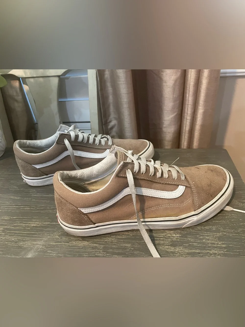 Vans Suede Low-Top Sneakers in Light Brown tan with White Stripe